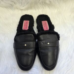 Kate Spade Genuine Leather Black Fur-Lined Mules Size 8